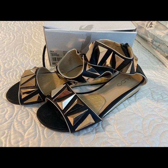 Aldo Kosota Black with Gold Studded Sandals - Picture 3 of 7